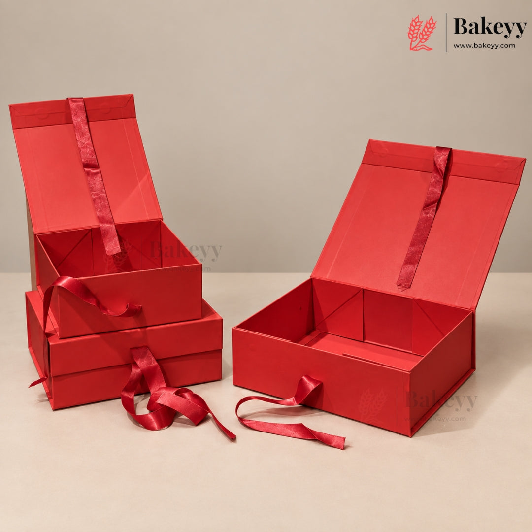 Collapsible Plain Hamper Box with Satin Ribbon & Magnetic Lock | Multiple Colors