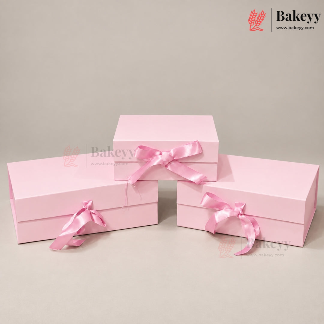 Collapsible Plain Hamper Box with Satin Ribbon & Magnetic Lock | Multiple Colors