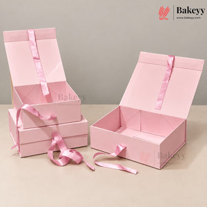 Collapsible Plain Hamper Box with Satin Ribbon & Magnetic Lock | Multiple Colors
