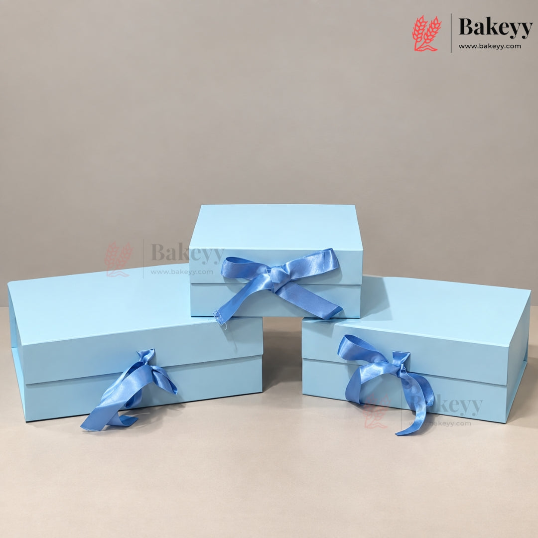 Collapsible Plain Hamper Box with Satin Ribbon & Magnetic Lock | Multiple Colors