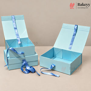 Collapsible Plain Hamper Box with Satin Ribbon & Magnetic Lock | Multiple Colors
