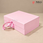 Collapsible Plain Hamper Box with Satin Ribbon & Magnetic Lock | Multiple Colors