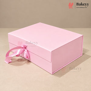 Collapsible Plain Hamper Box with Satin Ribbon & Magnetic Lock | Multiple Colors