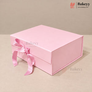 Collapsible Plain Hamper Box with Satin Ribbon & Magnetic Lock | Multiple Colors