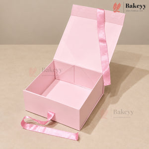 Collapsible Plain Hamper Box with Satin Ribbon & Magnetic Lock | Multiple Colors