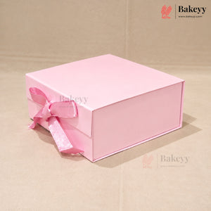 Collapsible Plain Hamper Box with Satin Ribbon & Magnetic Lock | Multiple Colors