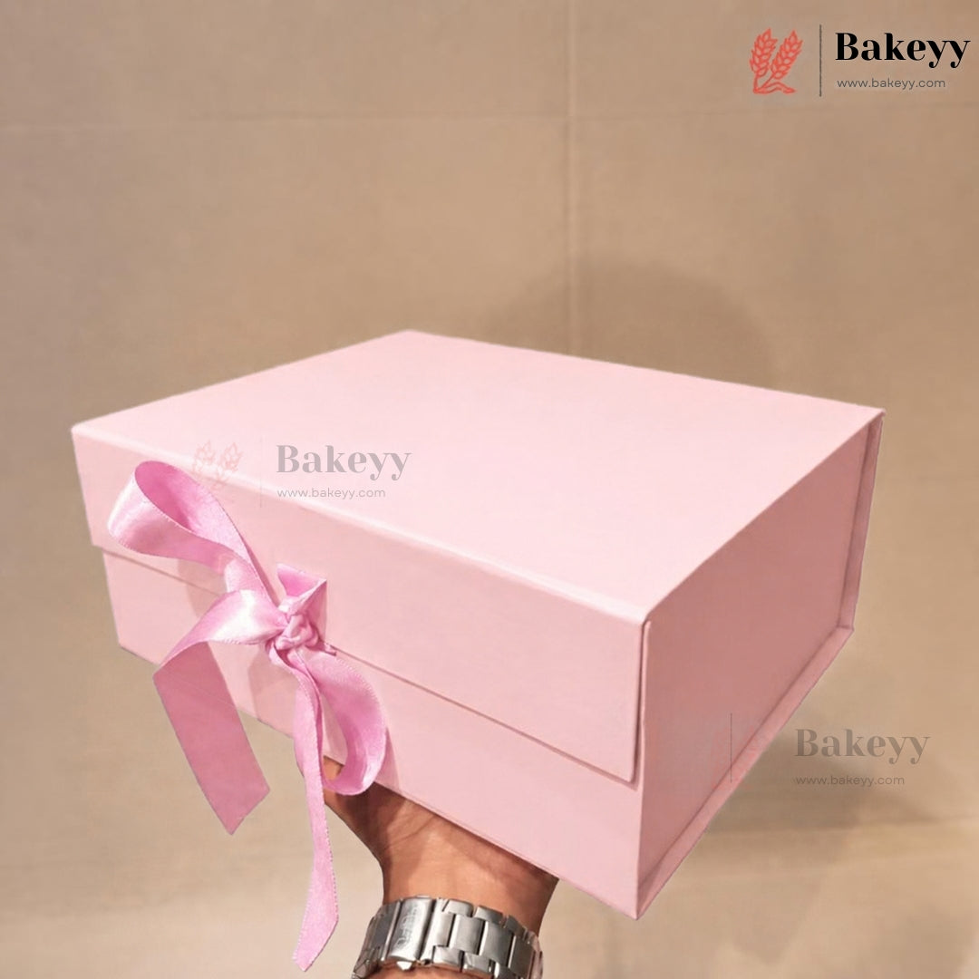 Collapsible Plain Hamper Box with Satin Ribbon & Magnetic Lock | Multiple Colors