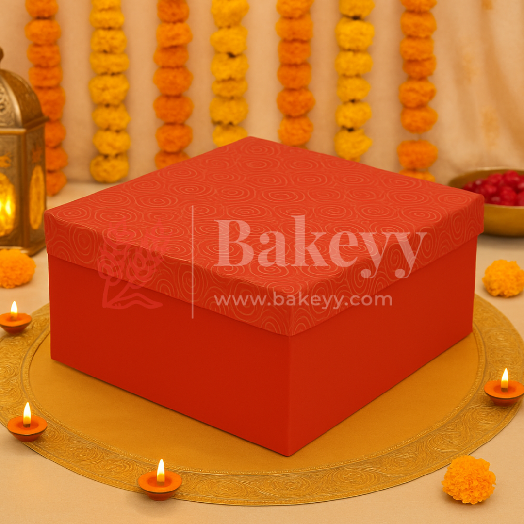 10x10x4 Inch| Rigid Square Shaped Gift Box | Hamper Box | Red | 1 Piece