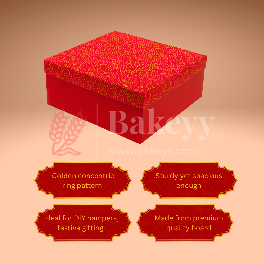 10x10x4 Inch| Rigid Square Shaped Gift Box | Hamper Box | Red | 1 Piece