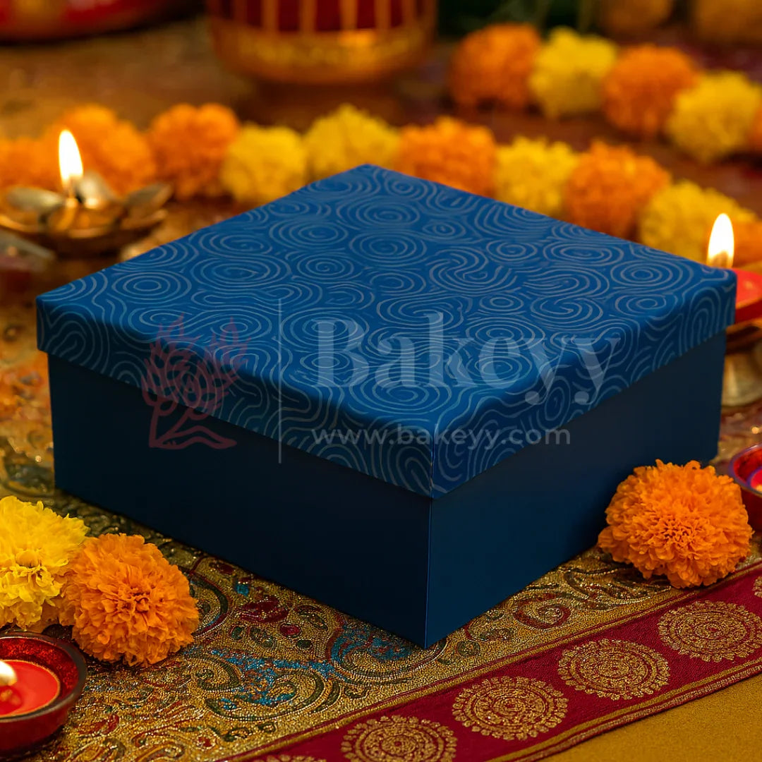 10x10x4 Inch | Rigid Square Shaped Gift Box | Hamper Box | Royal blue | 1 Piece