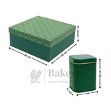 26x26x11 cm | Rigid Square Shaped Gift Box with 4 Tin Jars | Hamper Box | Dark Green | 1 Piece