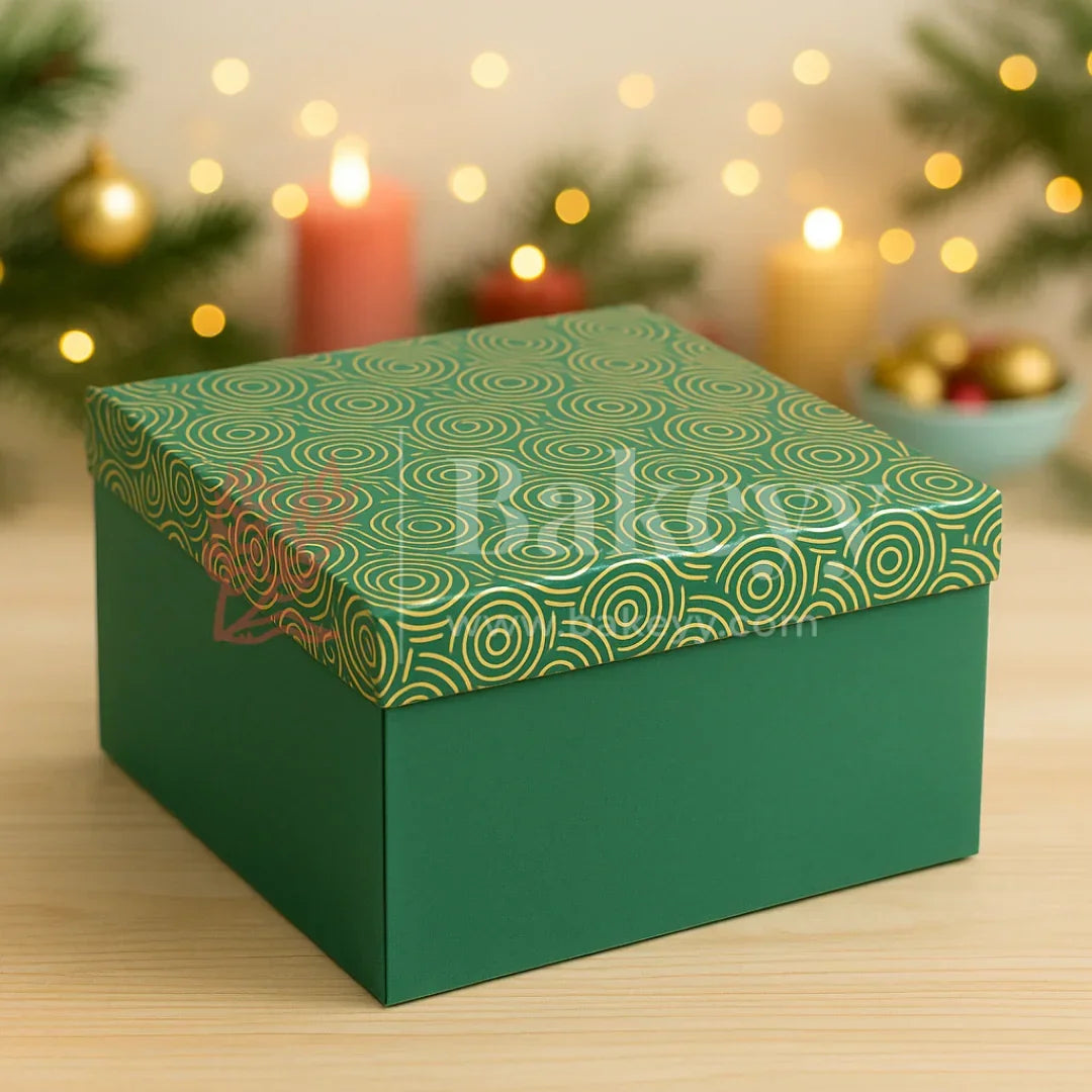 26x26x11 cm | Rigid Square Shaped Gift Box with 4 Plastic Box | Hamper Box | Dark Green | 1 Piece