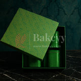 26x26x11 cm | Rigid Square Shaped Gift Box with 4 Tin Jars | Hamper Box | Dark Green | 1 Piece