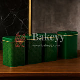 26x26x11 cm | Rigid Square Shaped Gift Box with 4 Tin Jars | Hamper Box | Dark Green | 1 Piece