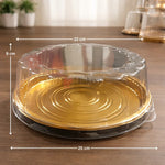 RoundCakeBoxwithGoldenBase_ClearDomeLid2TrayDesignsPremiumCakePackagingPackof50_4 - Bakeyy.com