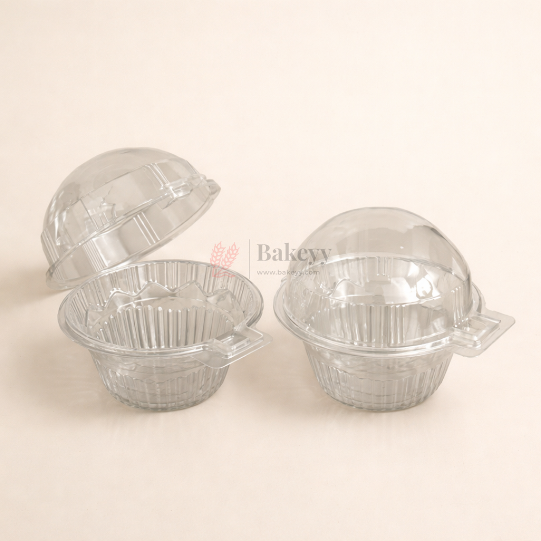Round Clear PET Container with Attached Dome Lid | Cupcake and Dessert box | Disposable Food Packaging Box | Pack of 50