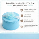 Round Decorative Metal Tin Box with Ribbon | Round Tin Box with Bow | Sweet Box | Chocolates & Keepsakes | Pack of 6
