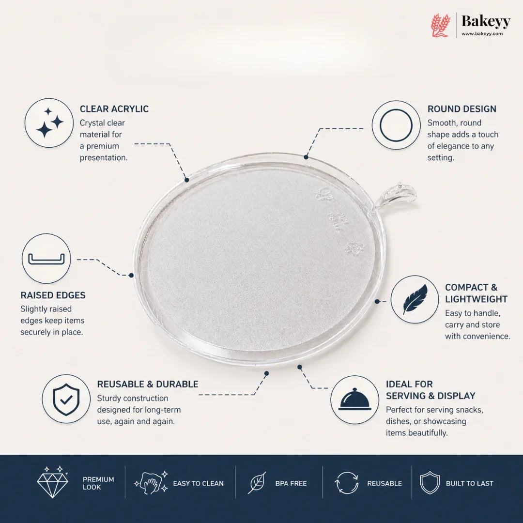 Round Dessert Tray | Clear Pastry Base for Cake & Brownies | Pack of 50