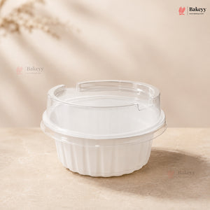 Round Ribbed Plastic Dessert Container with Clear Lid | Mini Sweet & Dessert Packing Box | Pack of 50