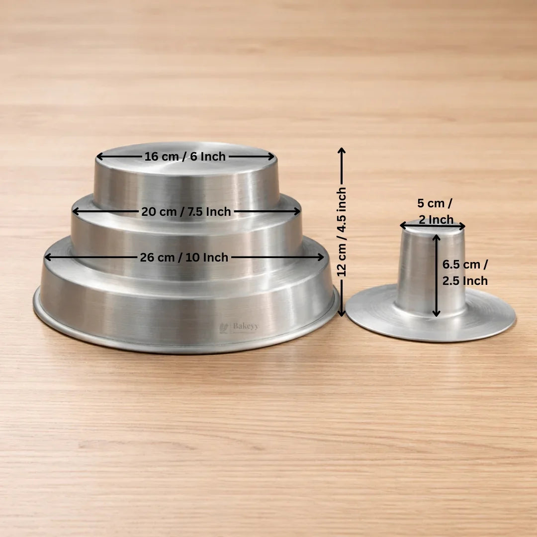 Aluminium Cake Mould | 3 Story cake Mould | Detachable Tube Mould for Sponge, Pound & Ring Cakes | Pack of 1