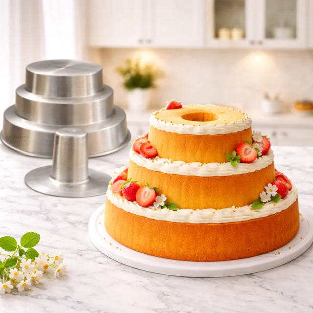 Aluminium Cake Mould | 3 Story cake Mould | Detachable Tube Mould for Sponge, Pound & Ring Cakes | Pack of 1