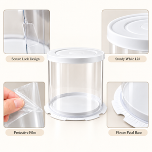 Round Transparent Cake Box with White Lid & Base | Flower Petal Cake Packaging Box | Pack of 5