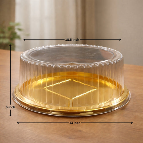 Round Cake Container with Clear Dome Lid & Gold Base | Premium Cake Packaging Box | Tall Cake Storage Container | Pack of 25
