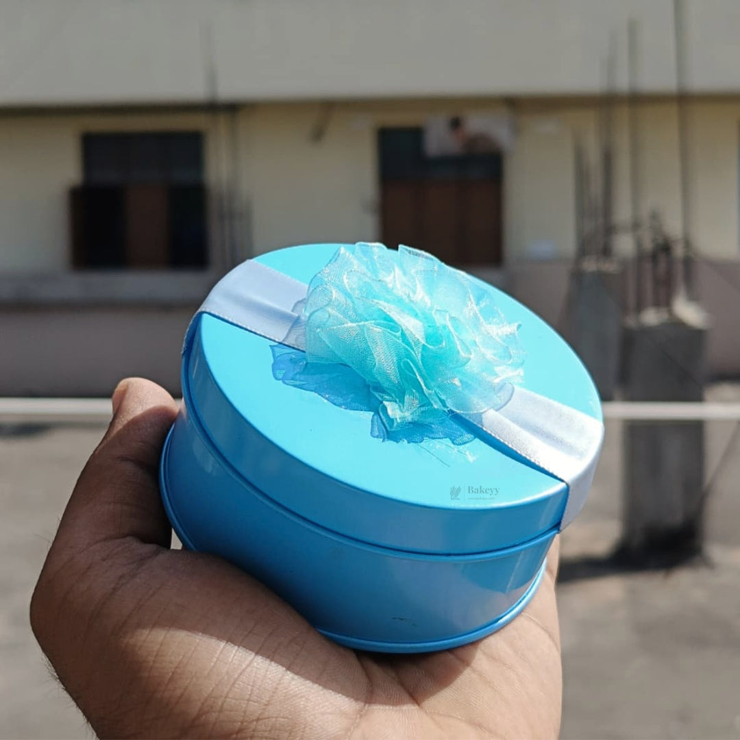 Round Decorative Metal Tin Box with Ribbon | Round Tin Box with Bow | Sweet Box | Chocolates & Keepsakes | Pack of 6