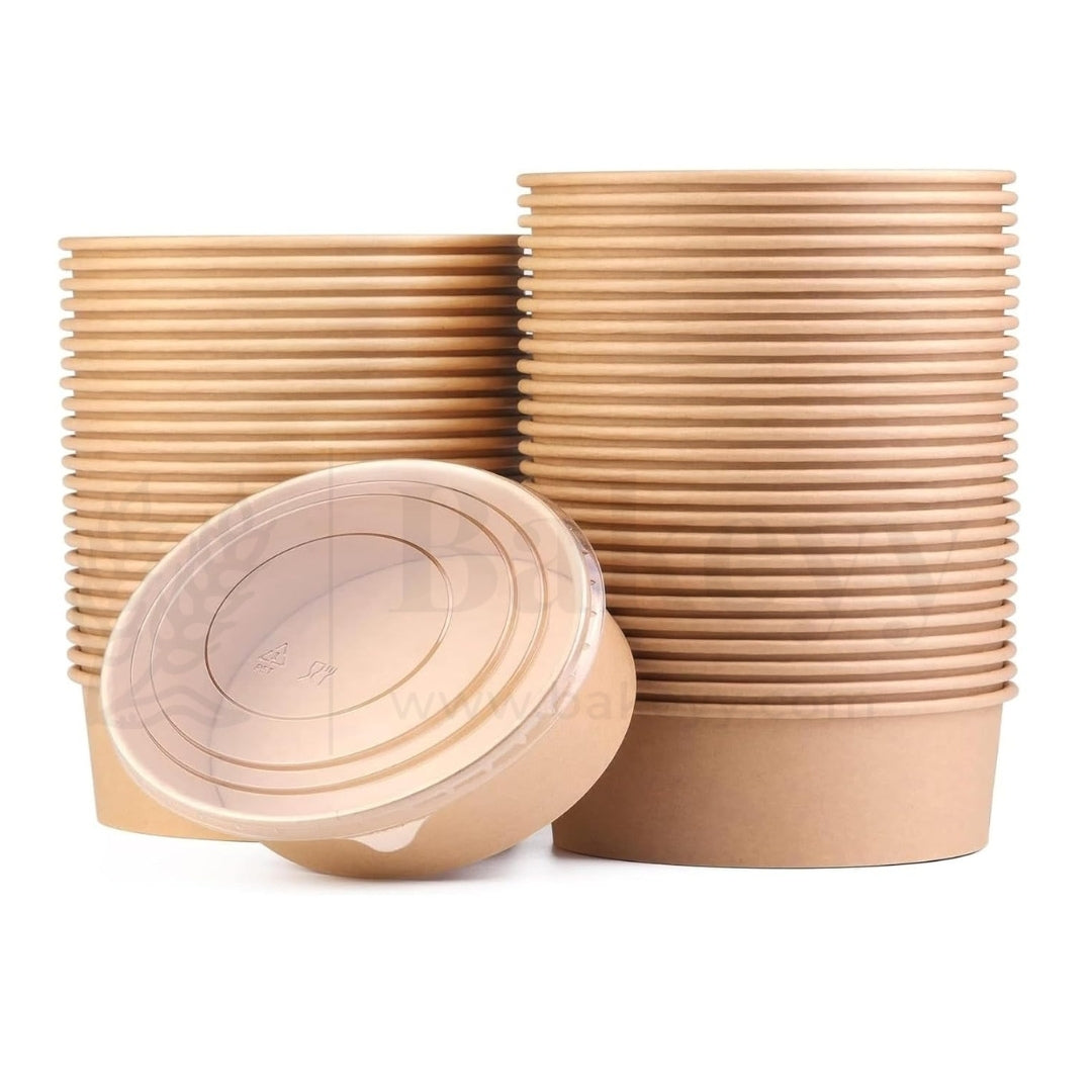Disposable Round Kraft Containers for Food With Lid | Pack of 50 | Useful for Salads and Meal Takeaway Box