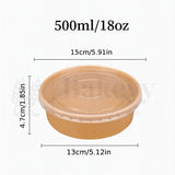 Disposable Round Kraft Containers for Food With Lid | Pack of 50 | Useful for Salads and Meal Takeaway Box