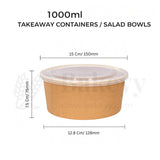 Disposable Round Kraft Containers for Food With Lid | Pack of 50 | Useful for Salads and Meal Takeaway Box