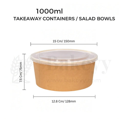 Disposable Round Kraft Containers for Food With Lid | Pack of 50 | Kraft Tub | Dessert Tubs
