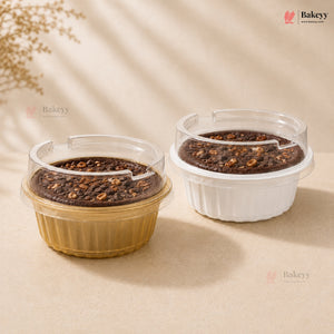 Round Ribbed Plastic Dessert Container with Clear Lid | Mini Sweet & Dessert Packing Box | Pack of 50