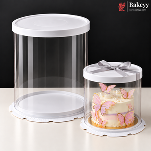 Round Transparent Display Box | White Lid & Base | Flower Petal Cake Packaging Box | Pack of 5