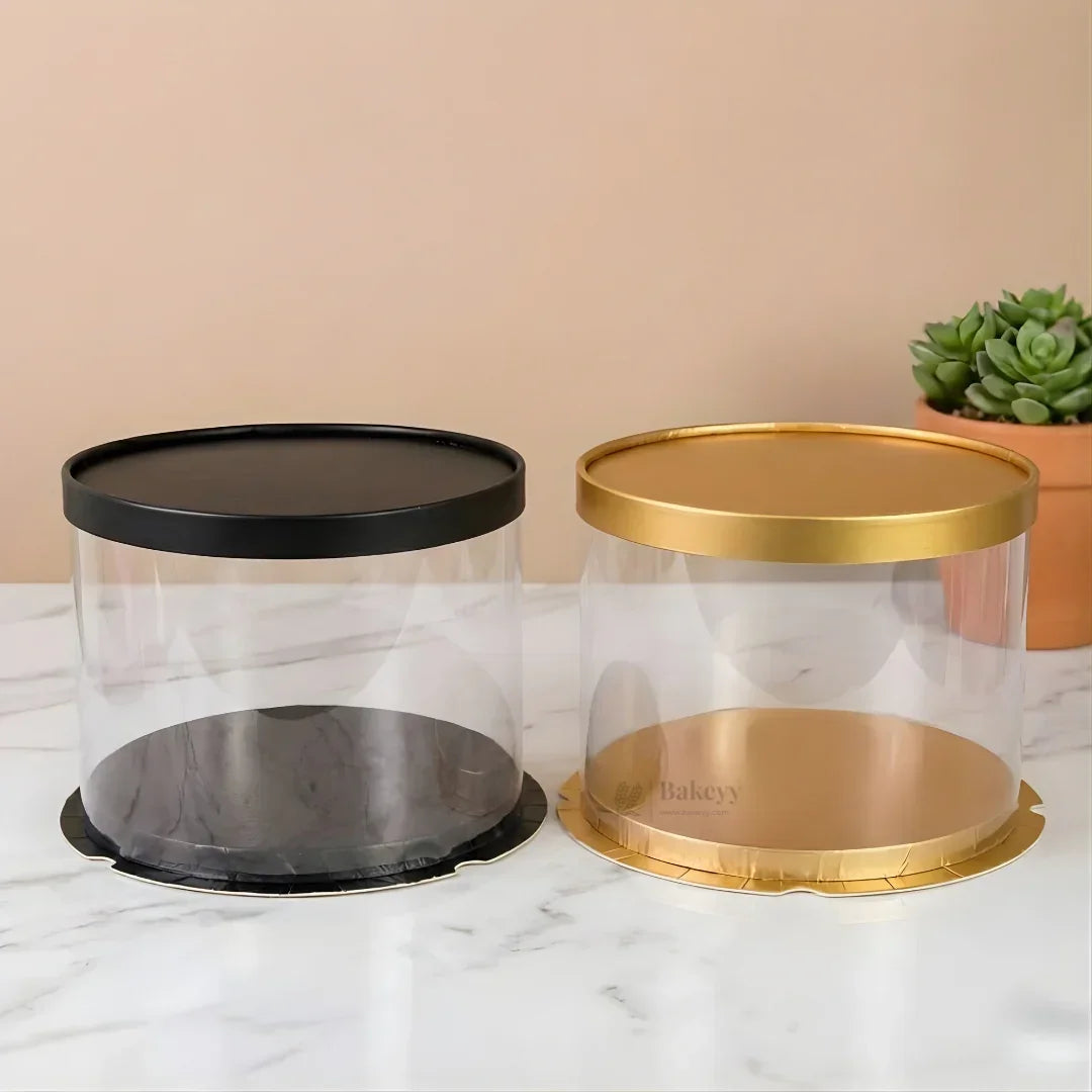 Luxury Round Cake Box | Durable Base & Top | Premium Transparent Design Cake Box | Pack of 5 - Bakeyy.com - India - Luxury Round Cake Box | Durable Base & Top | Premium Transparent Design Cake Box | Pack of 5 - Black 650.00