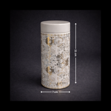 Premium Grey & Gold Hexagon Print Round Metal Tin Box | 1 Piece