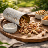 Premium Grey & Gold Hexagon Print Round Metal Tin Box | 1 Piece