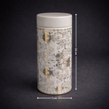 Premium Grey & Gold Hexagon Print Round Metal Tin Box | 1 Piece