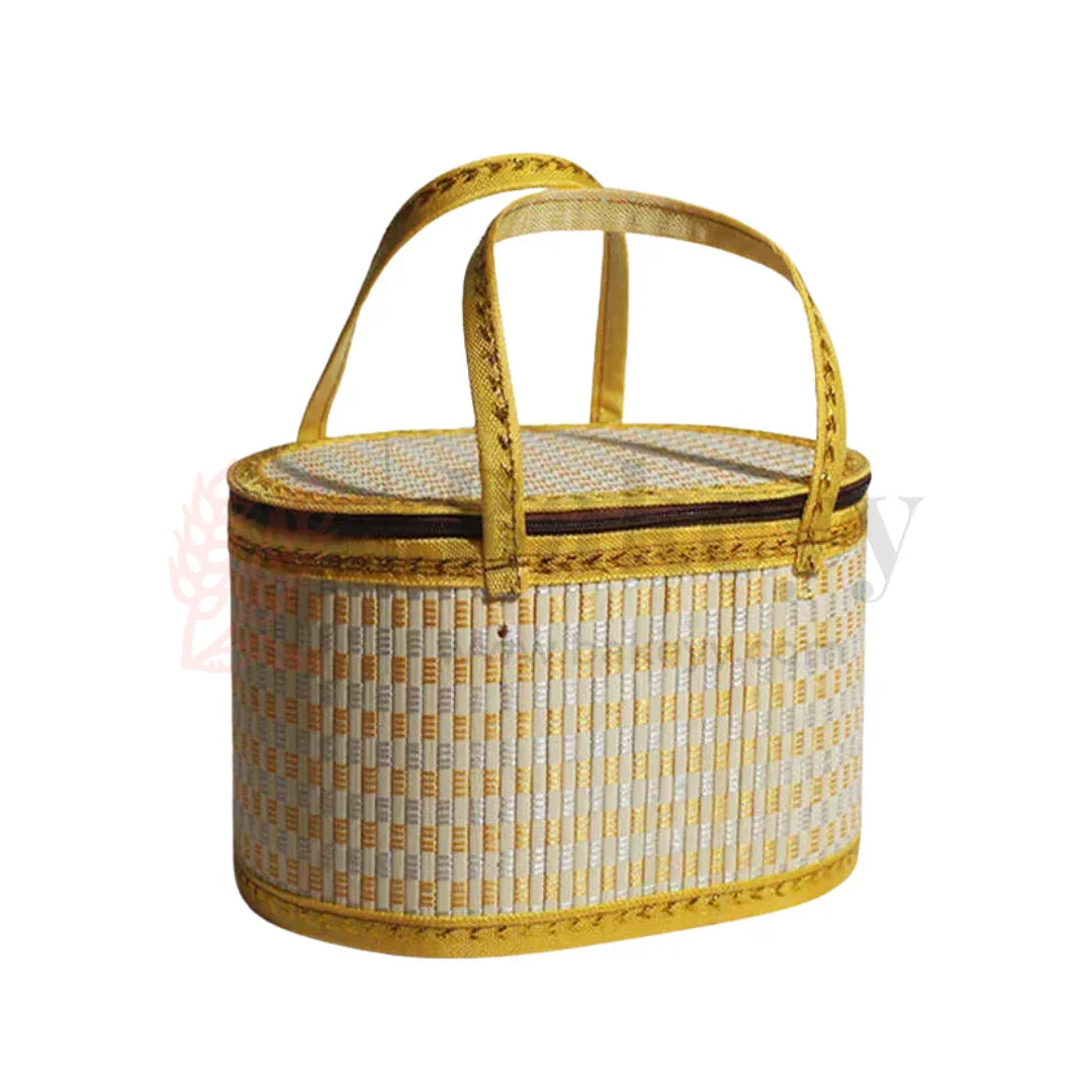 Elegant Oval Woven Storage Basket with Handle & Lid – Yellow 1 Piece