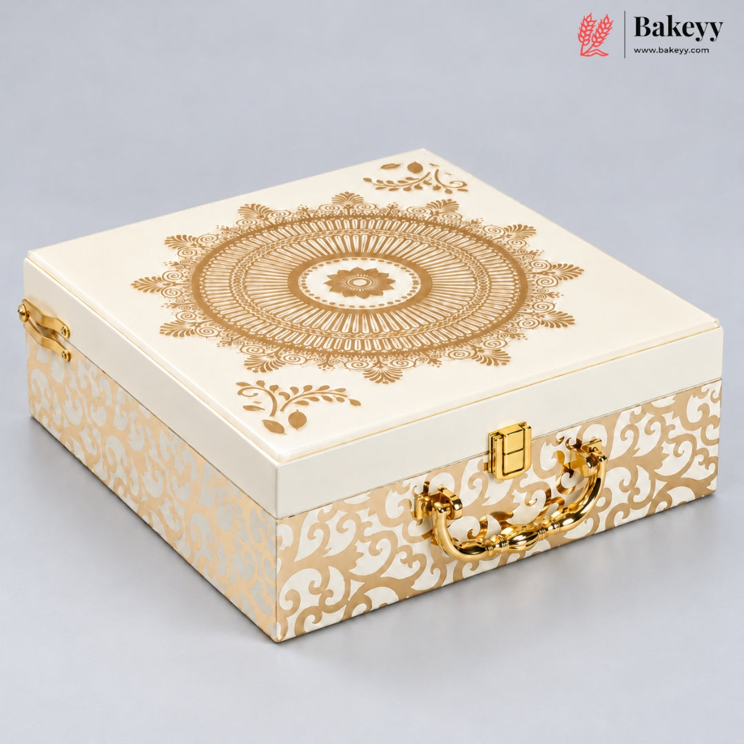 Regal Gold Printed Hamper Box | 4 Glass Jars | Glass Top | Pack of 1