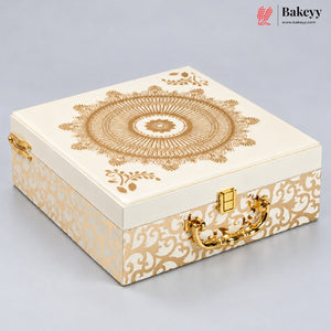 Regal Gold Printed Hamper Box | 4 Glass Jars | Glass Top | Pack of 1