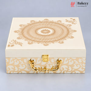Regal Gold Printed Hamper Box | 4 Glass Jars | Glass Top | Pack of 1