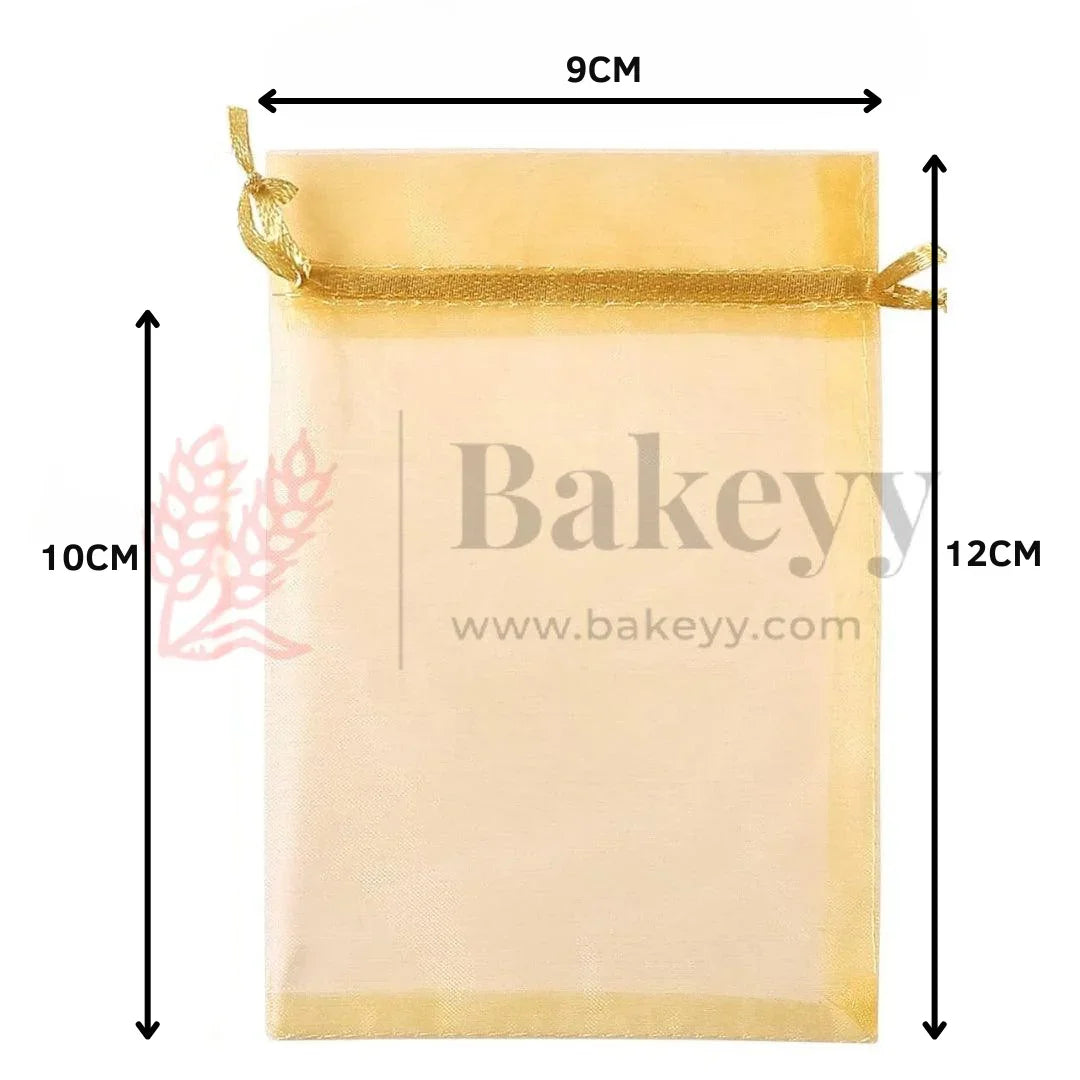9x12CM | Gold Organza Drawstring Bag | Potli Bag for Gifting Chocolates, Jewellery | Perfect for Small Items | Pack of 99