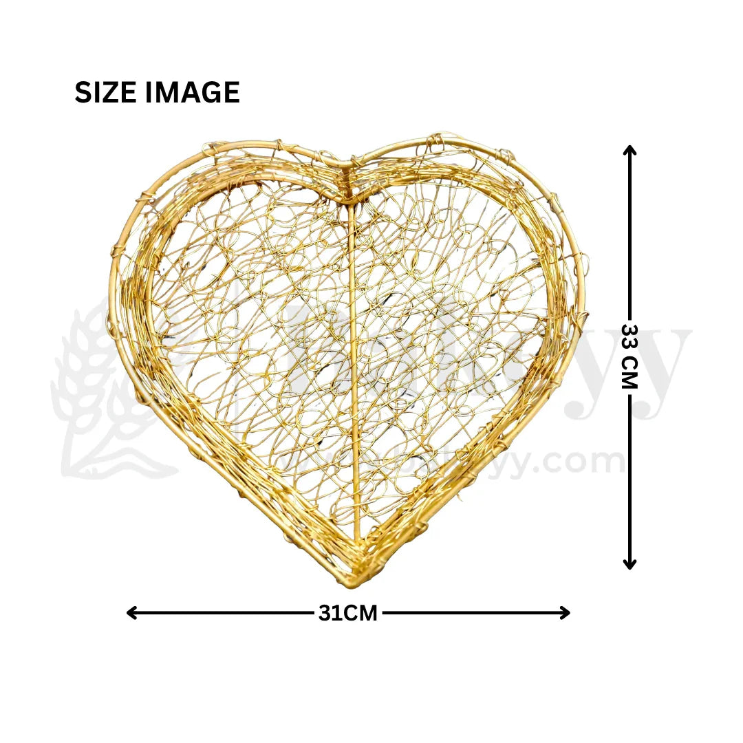 Heart-Shaped Decorative Wire Basket For Gifting – Rustic Gold Finish | Large
