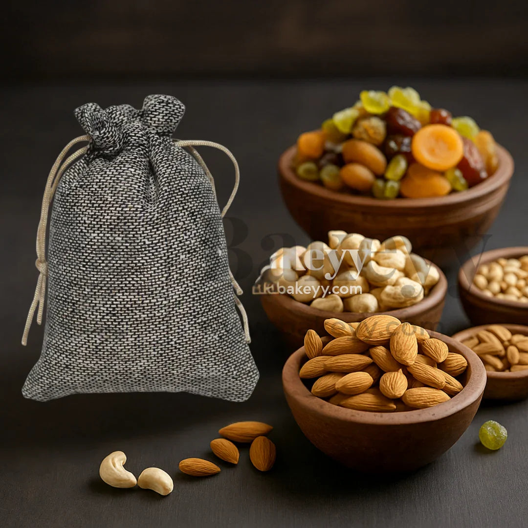 10x14 CM | Jute Potli Bags Grey Colour Drawstring Gift Bags for Return Gifts - Pack of 10