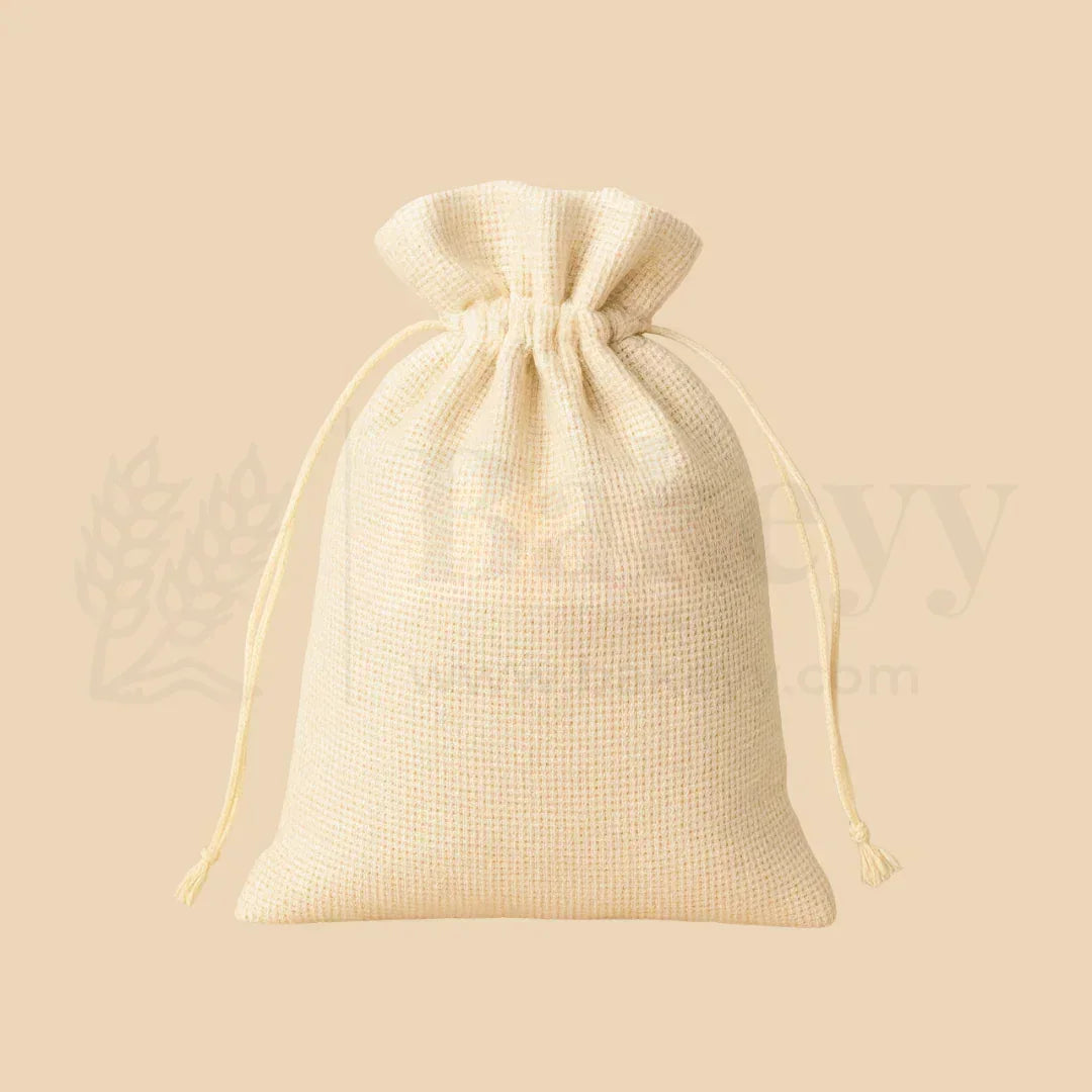22x31 CM | Jute Potli Bags Cream Colour Drawstring Gift Bags for Return Gifts - Pack of 10