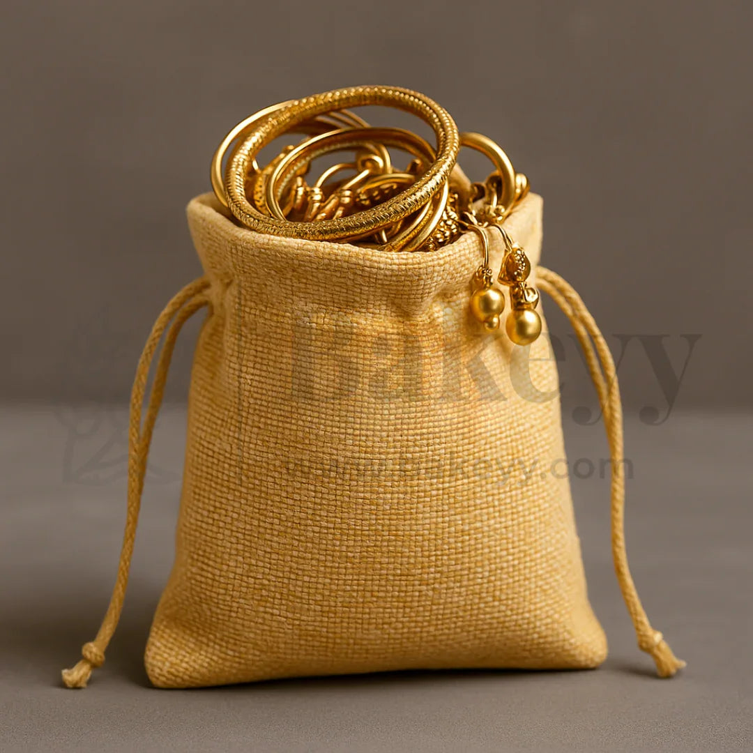 10x14 CM | Jute Potli Bags Light Yellow Colour Drawstring Gift Bags for Return Gifts - Pack of 10