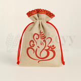 15x20 CM | Lord Ganesh Printed Jute Potli Bag | Return Gift Bags | Drawstring Pouches | Eco-Friendly Gifting - Pack of 50