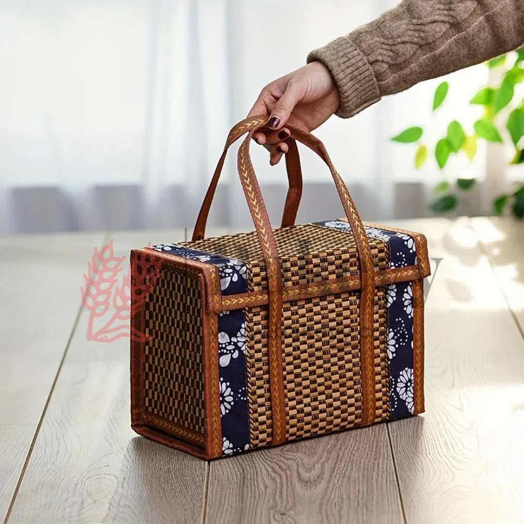 Premium Woven Picnic Basket Box with Handle | Handmade Wicker basket | 1 Piece