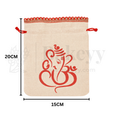 15x20 CM | Lord Ganesh Printed Jute Potli Bag | Return Gift Bags | Drawstring Pouches | Eco-Friendly Gifting - Pack of 50